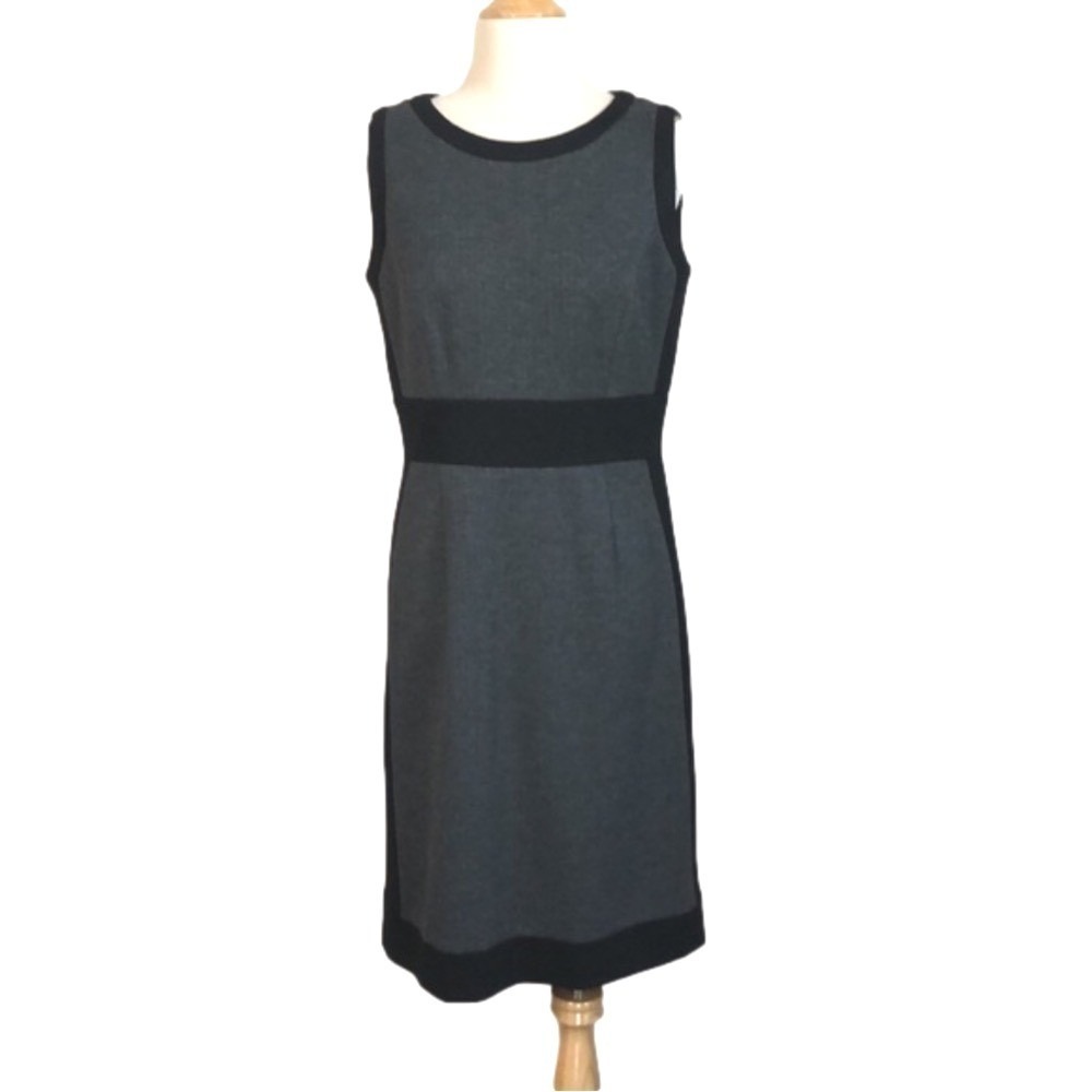 TAHARI ARTHUR S. LEVINE Black w/Grey Herringbone Inset Sleeveless Dress Size 6